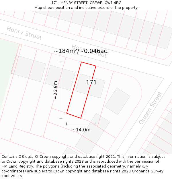 171, HENRY STREET, CREWE, CW1 4BG: Plot and title map