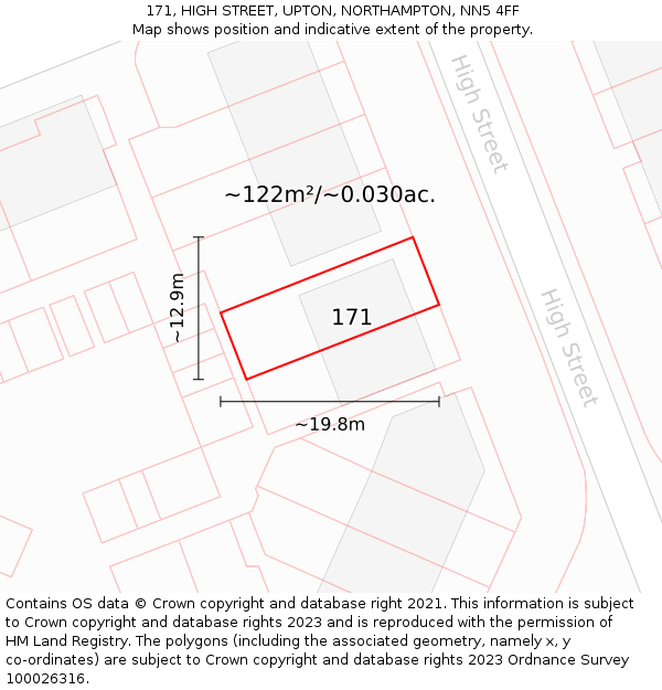 171, HIGH STREET, UPTON, NORTHAMPTON, NN5 4FF: Plot and title map