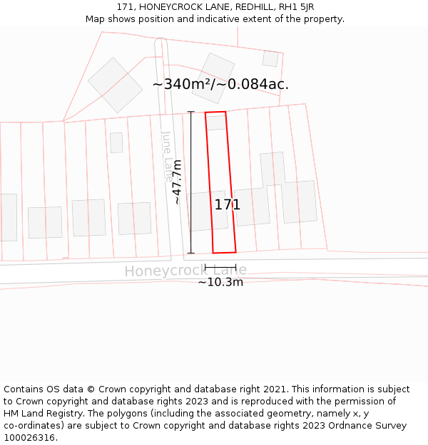 171, HONEYCROCK LANE, REDHILL, RH1 5JR: Plot and title map