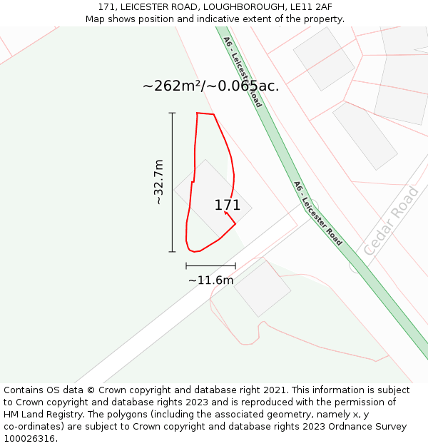 171, LEICESTER ROAD, LOUGHBOROUGH, LE11 2AF: Plot and title map