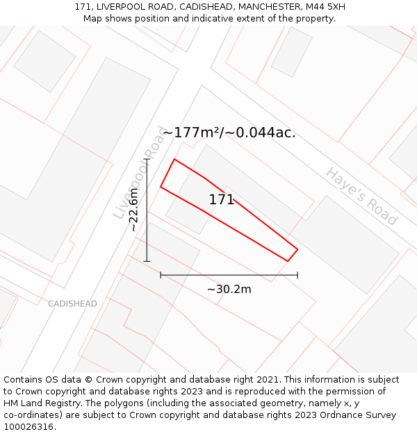 171, LIVERPOOL ROAD, CADISHEAD, MANCHESTER, M44 5XH: Plot and title map