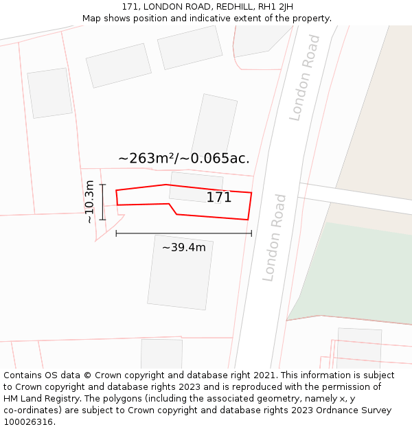 171, LONDON ROAD, REDHILL, RH1 2JH: Plot and title map