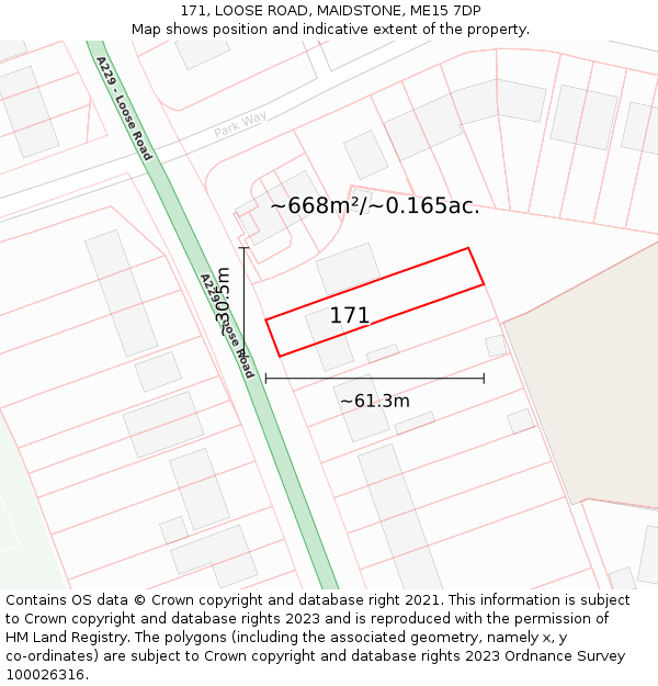 171, LOOSE ROAD, MAIDSTONE, ME15 7DP: Plot and title map