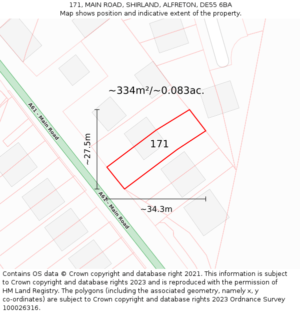 171, MAIN ROAD, SHIRLAND, ALFRETON, DE55 6BA: Plot and title map