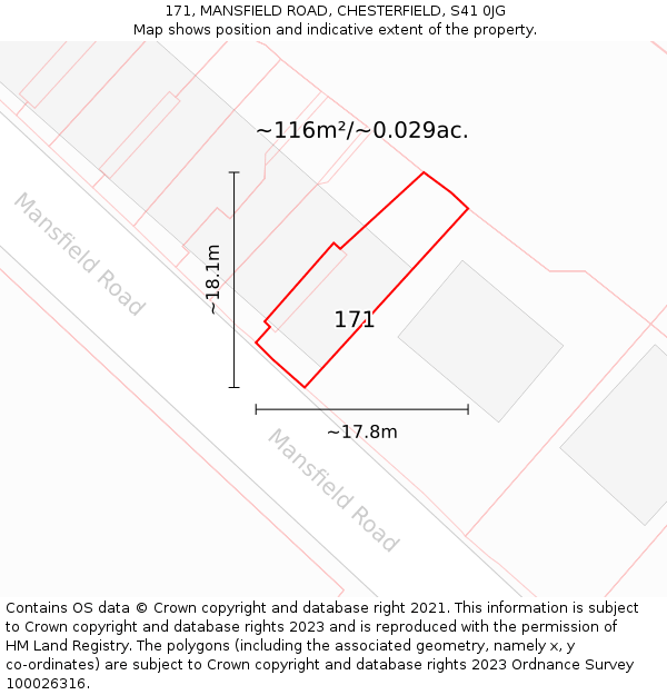 171, MANSFIELD ROAD, CHESTERFIELD, S41 0JG: Plot and title map