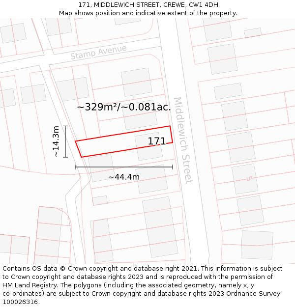 171, MIDDLEWICH STREET, CREWE, CW1 4DH: Plot and title map