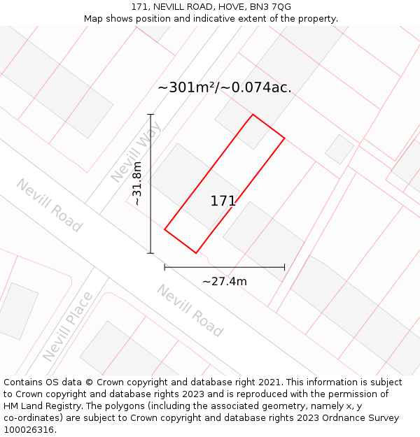 171, NEVILL ROAD, HOVE, BN3 7QG: Plot and title map