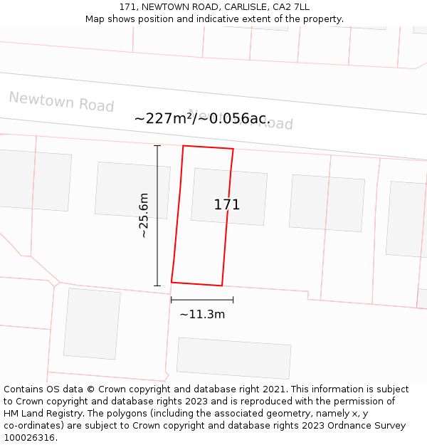 171, NEWTOWN ROAD, CARLISLE, CA2 7LL: Plot and title map