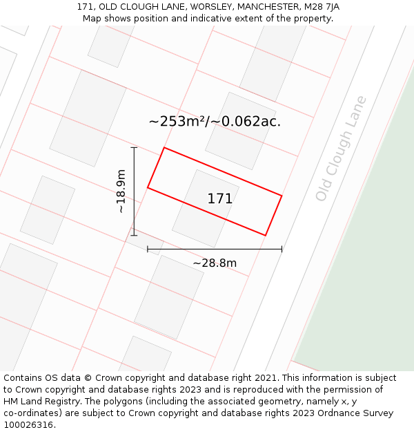 171, OLD CLOUGH LANE, WORSLEY, MANCHESTER, M28 7JA: Plot and title map