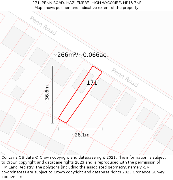 171, PENN ROAD, HAZLEMERE, HIGH WYCOMBE, HP15 7NE: Plot and title map