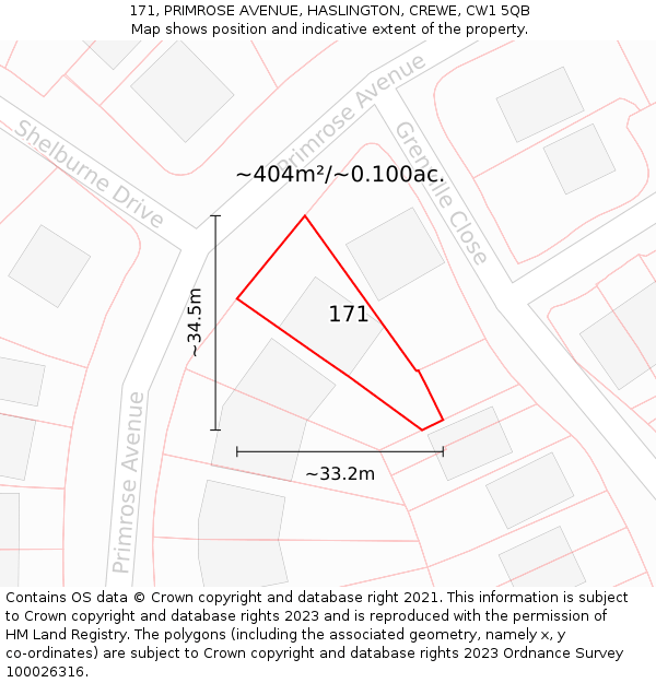 171, PRIMROSE AVENUE, HASLINGTON, CREWE, CW1 5QB: Plot and title map