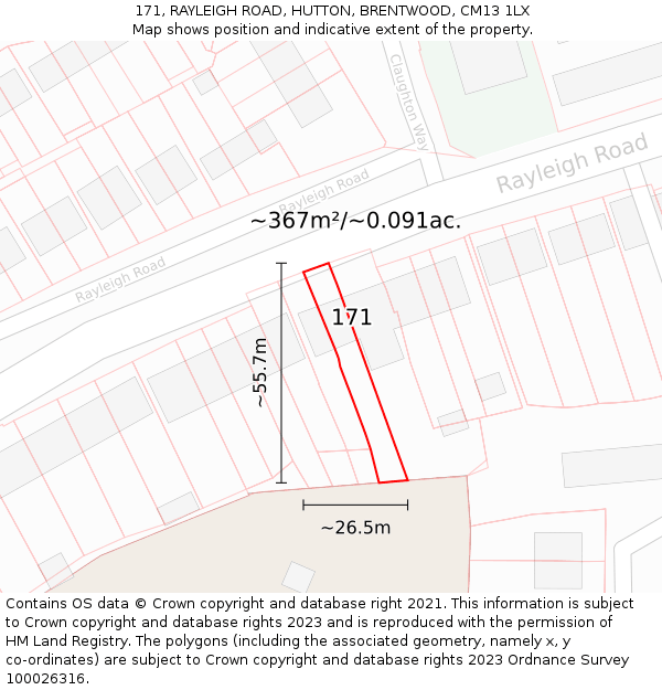 171, RAYLEIGH ROAD, HUTTON, BRENTWOOD, CM13 1LX: Plot and title map