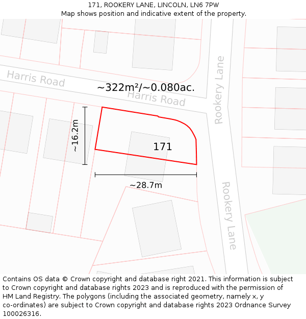 171, ROOKERY LANE, LINCOLN, LN6 7PW: Plot and title map