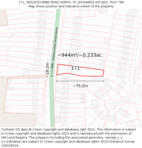 171, SEDLESCOMBE ROAD NORTH, ST LEONARDS-ON-SEA, TN37 7ER: Plot and title map