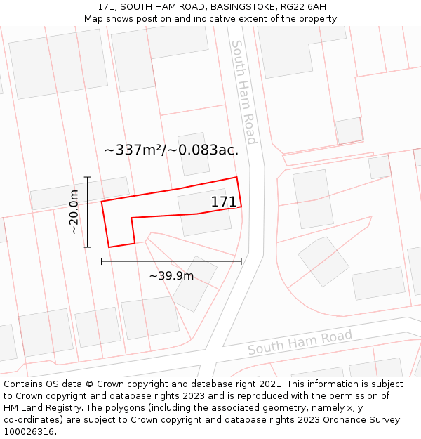 171, SOUTH HAM ROAD, BASINGSTOKE, RG22 6AH: Plot and title map