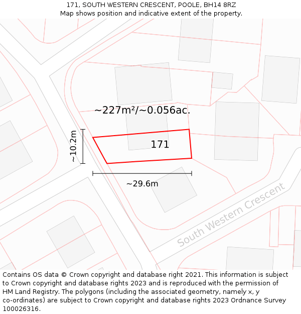 171, SOUTH WESTERN CRESCENT, POOLE, BH14 8RZ: Plot and title map