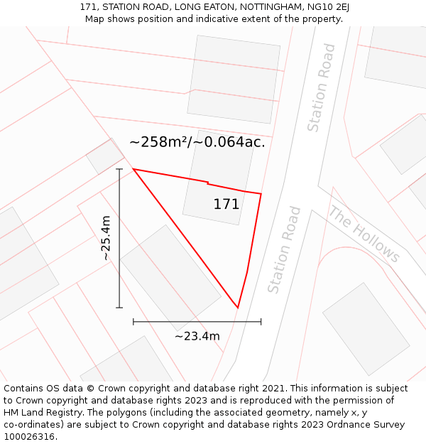 171, STATION ROAD, LONG EATON, NOTTINGHAM, NG10 2EJ: Plot and title map