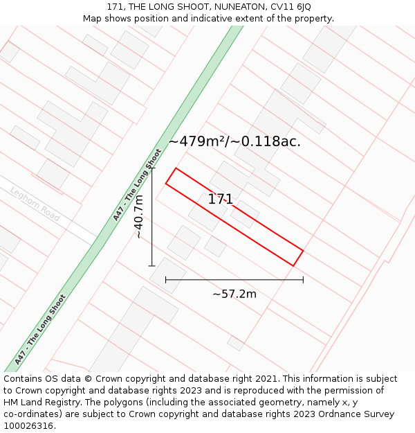 171, THE LONG SHOOT, NUNEATON, CV11 6JQ: Plot and title map