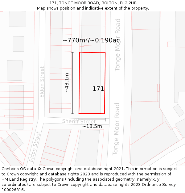 171, TONGE MOOR ROAD, BOLTON, BL2 2HR: Plot and title map