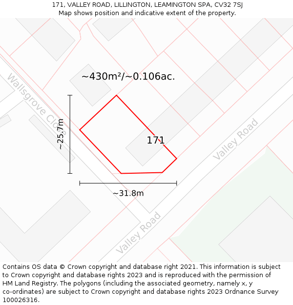 171, VALLEY ROAD, LILLINGTON, LEAMINGTON SPA, CV32 7SJ: Plot and title map