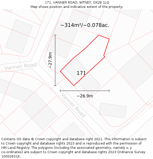 171, VANNER ROAD, WITNEY, OX28 1LQ: Plot and title map