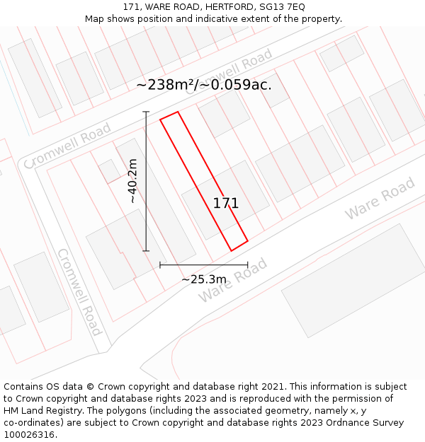 171, WARE ROAD, HERTFORD, SG13 7EQ: Plot and title map