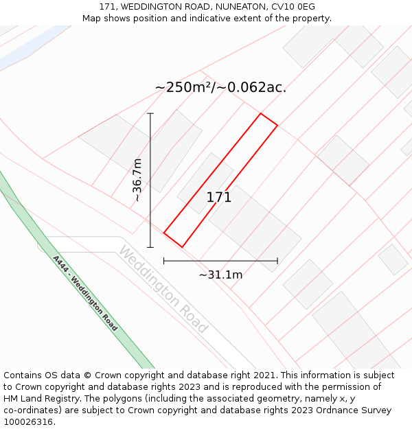 171, WEDDINGTON ROAD, NUNEATON, CV10 0EG: Plot and title map