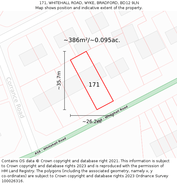 171, WHITEHALL ROAD, WYKE, BRADFORD, BD12 9LN: Plot and title map