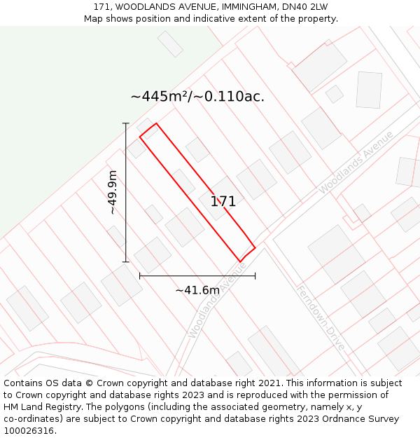 171, WOODLANDS AVENUE, IMMINGHAM, DN40 2LW: Plot and title map