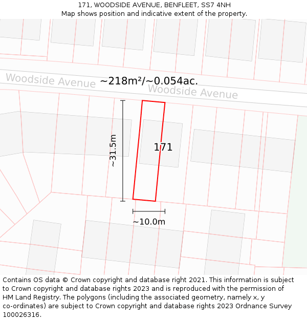 171, WOODSIDE AVENUE, BENFLEET, SS7 4NH: Plot and title map