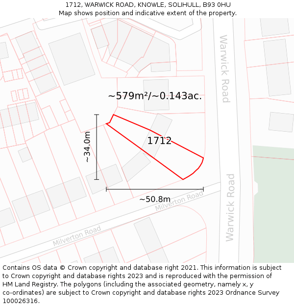 1712, WARWICK ROAD, KNOWLE, SOLIHULL, B93 0HU: Plot and title map