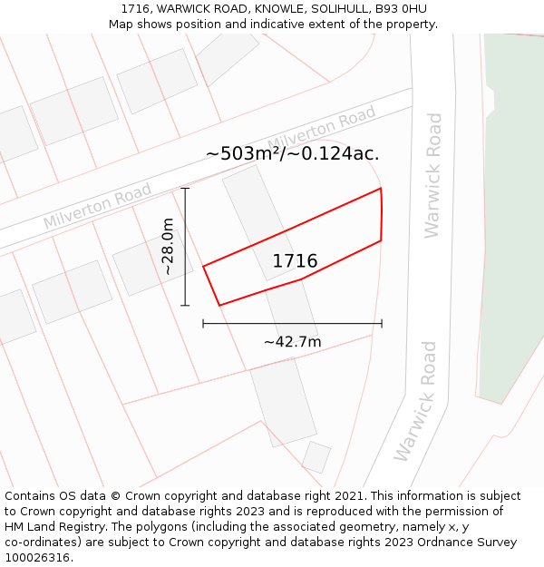 1716, WARWICK ROAD, KNOWLE, SOLIHULL, B93 0HU: Plot and title map