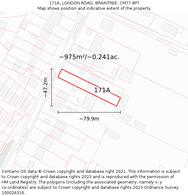 171A, LONDON ROAD, BRAINTREE, CM77 8PT: Plot and title map