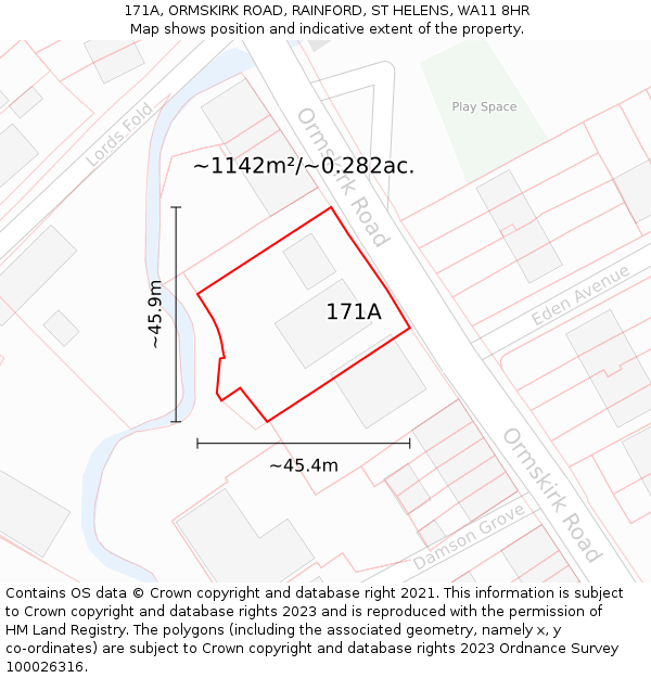 171A, ORMSKIRK ROAD, RAINFORD, ST HELENS, WA11 8HR: Plot and title map