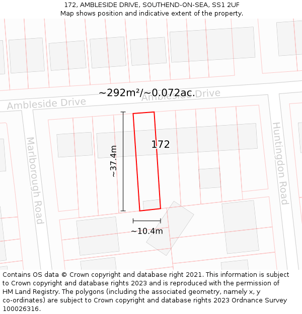 172, AMBLESIDE DRIVE, SOUTHEND-ON-SEA, SS1 2UF: Plot and title map