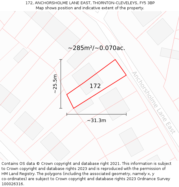 172, ANCHORSHOLME LANE EAST, THORNTON-CLEVELEYS, FY5 3BP: Plot and title map