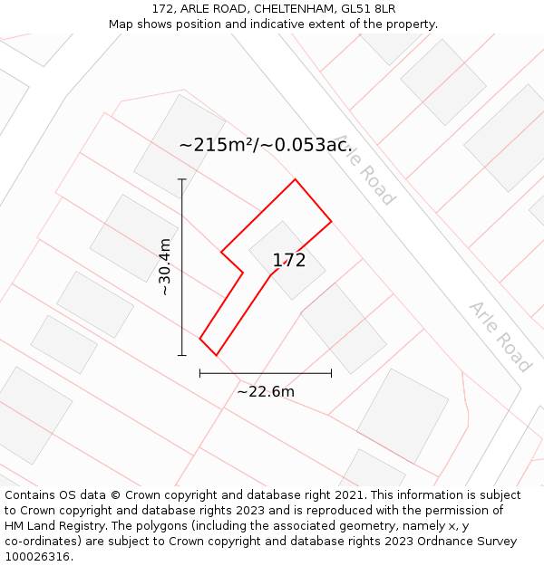 172, ARLE ROAD, CHELTENHAM, GL51 8LR: Plot and title map