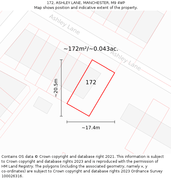 172, ASHLEY LANE, MANCHESTER, M9 4WP: Plot and title map