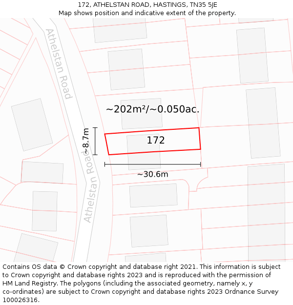 172, ATHELSTAN ROAD, HASTINGS, TN35 5JE: Plot and title map