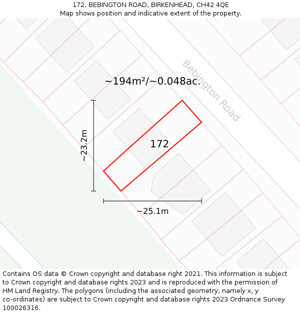 172, BEBINGTON ROAD, BIRKENHEAD, CH42 4QE: Plot and title map