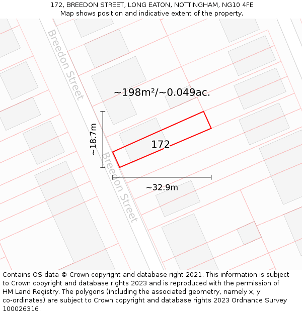 172, BREEDON STREET, LONG EATON, NOTTINGHAM, NG10 4FE: Plot and title map