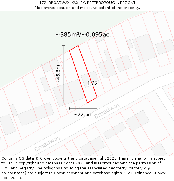 172, BROADWAY, YAXLEY, PETERBOROUGH, PE7 3NT: Plot and title map