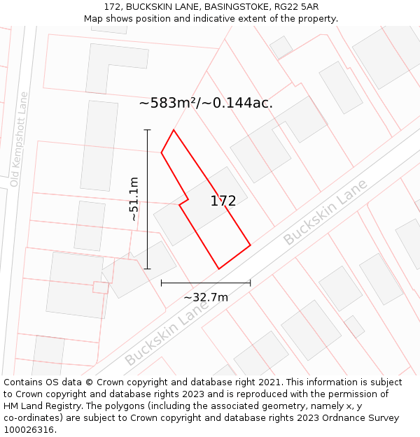 172, BUCKSKIN LANE, BASINGSTOKE, RG22 5AR: Plot and title map