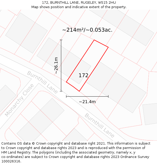 172, BURNTHILL LANE, RUGELEY, WS15 2HU: Plot and title map