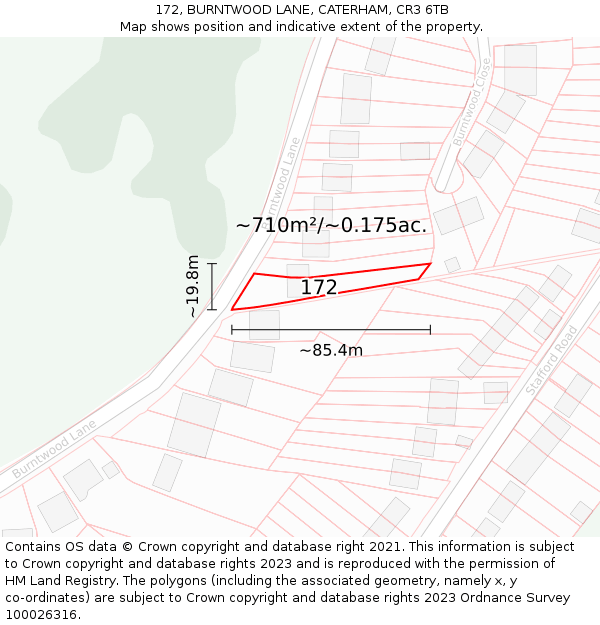 172, BURNTWOOD LANE, CATERHAM, CR3 6TB: Plot and title map