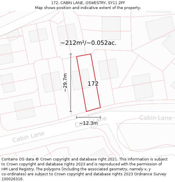 172, CABIN LANE, OSWESTRY, SY11 2PF: Plot and title map