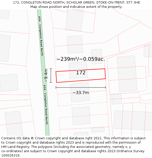 172, CONGLETON ROAD NORTH, SCHOLAR GREEN, STOKE-ON-TRENT, ST7 3HE: Plot and title map