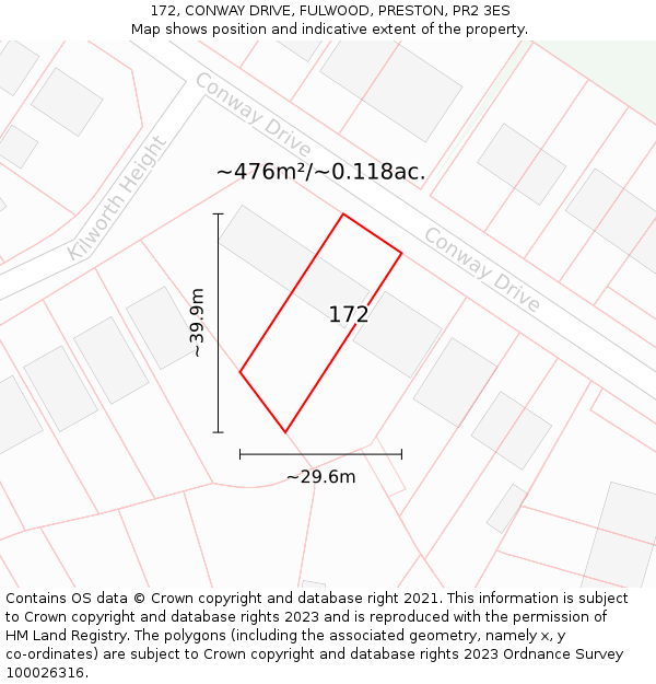 172, CONWAY DRIVE, FULWOOD, PRESTON, PR2 3ES: Plot and title map