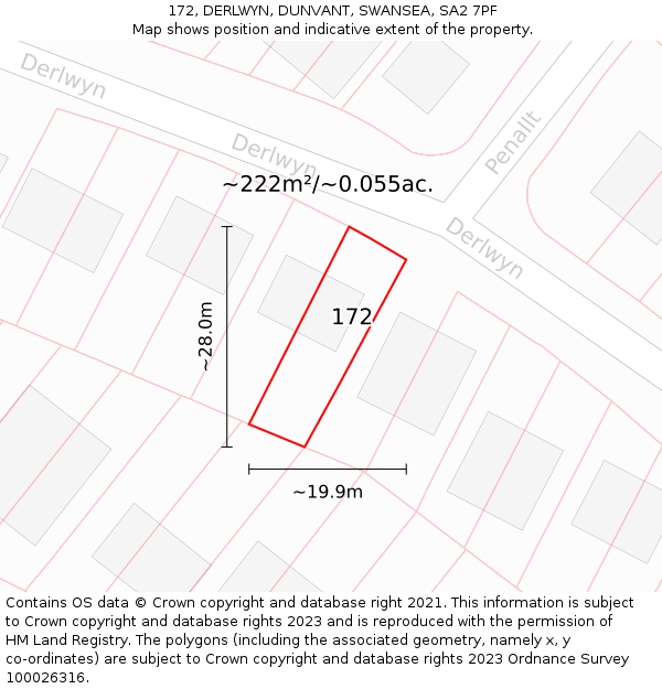 172, DERLWYN, DUNVANT, SWANSEA, SA2 7PF: Plot and title map