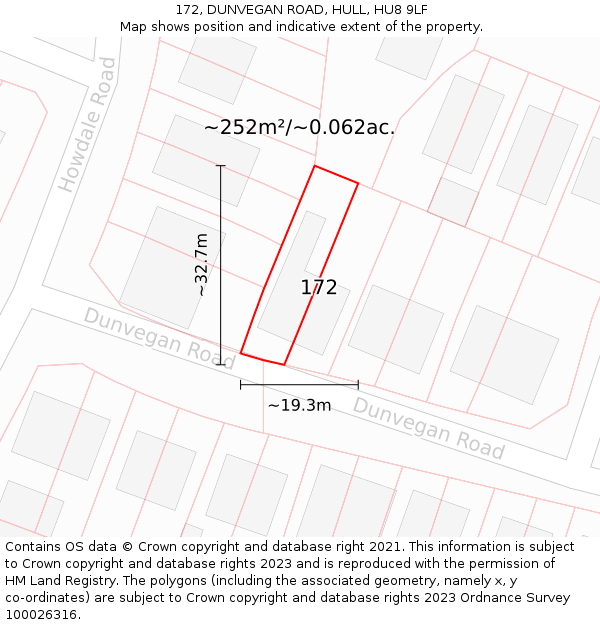 172, DUNVEGAN ROAD, HULL, HU8 9LF: Plot and title map